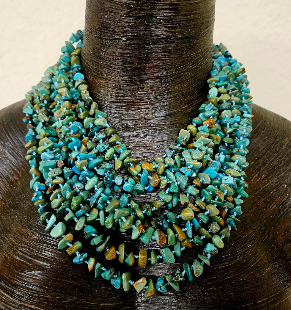 Multi Strand Knotted Turquoise Polished Chip Statement Necklace, Socialite Southwestern Neck Candy, Cowgirl Rodeo Attire