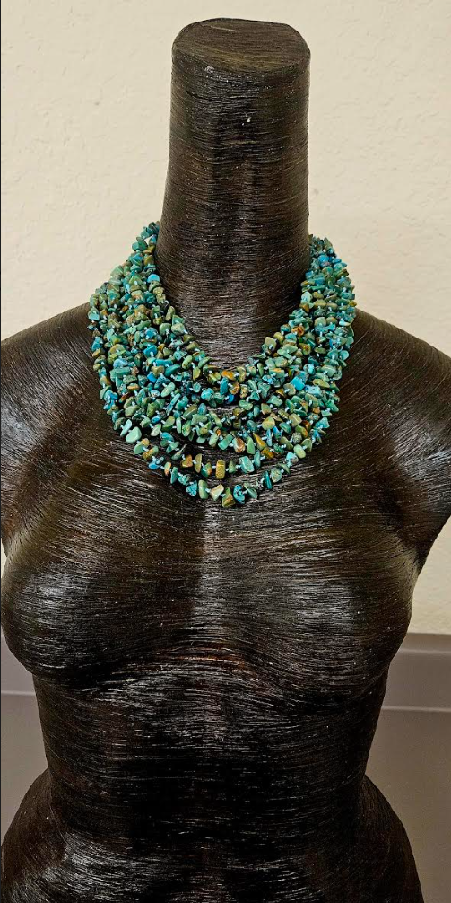 Multi Strand Knotted Turquoise Polished Chip Statement Necklace, Socialite Southwestern Neck Candy, Cowgirl Rodeo Attire