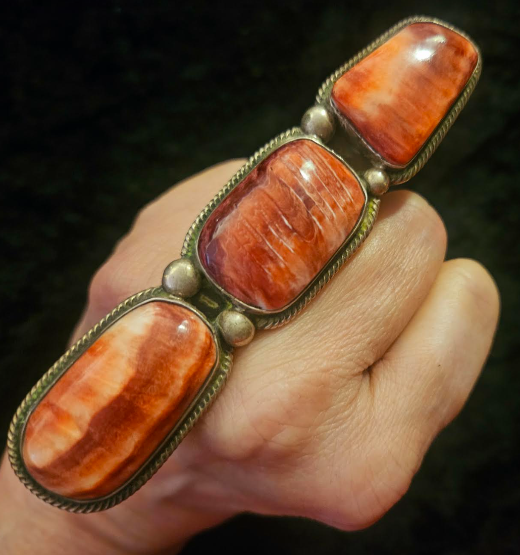 Red Spiny Oyster Navajo Statement Ring Size 8, Native American Shell & Sterling Hand Ring, Cowgirl Cowboy Rnachwear Accessory