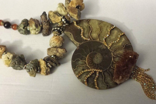 Ammonite Citrine Statement Pendant - Earthy Rough Demantoid Garnet Necklace -  Prehistoric Fossil and Gemstone Talisman - Kat Kouture Jewelry