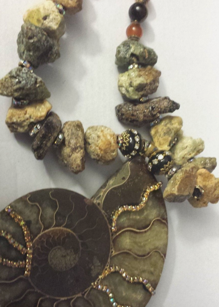 Ammonite Citrine Statement Pendant - Earthy Rough Demantoid Garnet Necklace -  Prehistoric Fossil and Gemstone Talisman - Kat Kouture Jewelry