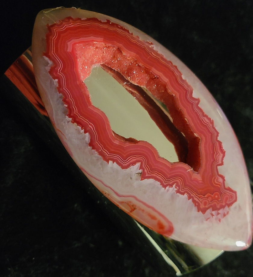 Red & White Druzy Agate Wide Silvertone Statement Cuff, Runway Ready Wrist Candy, Oversized Gemstone Crystal Bangle