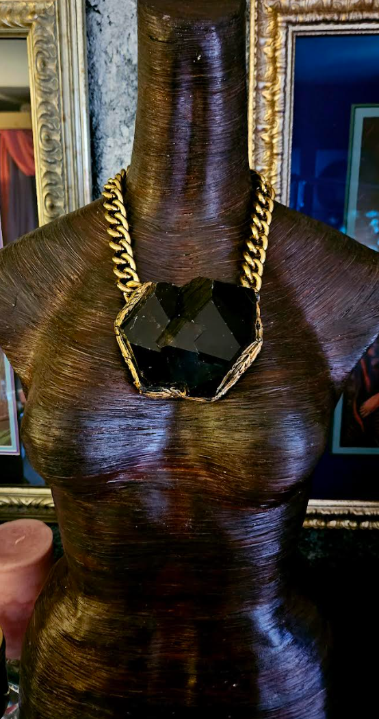 Massive Faceted Smoky Quartz Sculpted Chest Piece, Brown Crystal Nugget Statement Pendant, Bold Chunky Heavy Gemstone Amulet