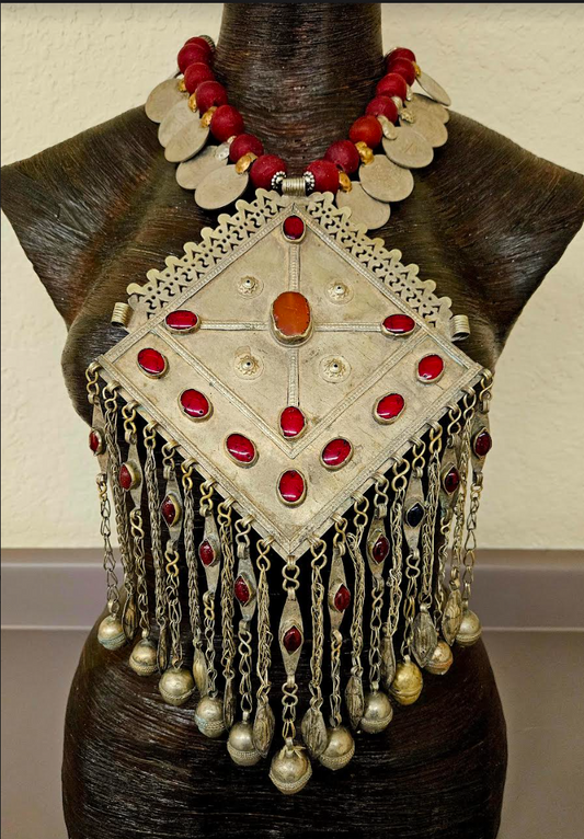 Massive Exotic Tribal Inlaid Breastplate Statement Pendant, Oversized Ethnic Chest Piece, Waziri Kuchi Turkman Yemen Berber Photoshoot Jewelry