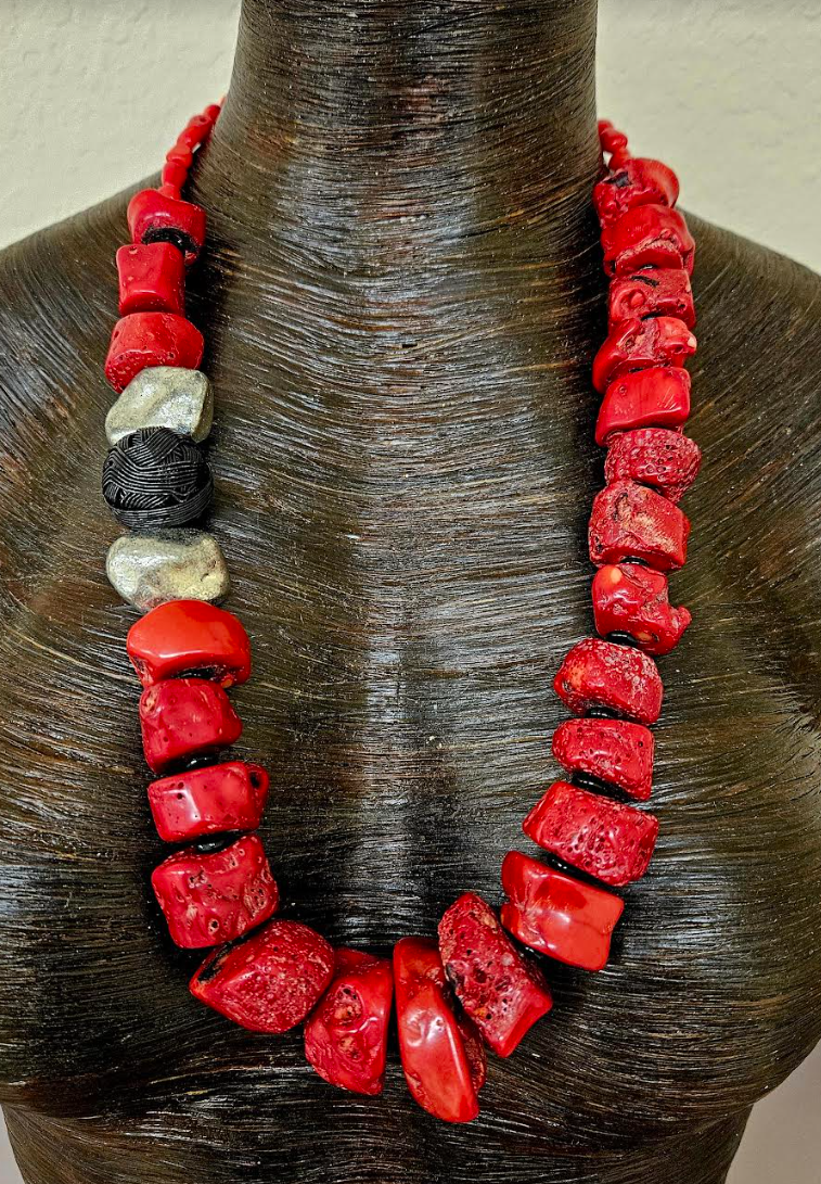 Rustic Red Branch Coral Single Strand Statement Necklace, Bold & Chunky Shell Chest Piece, Southwestern Layering Jewelry
