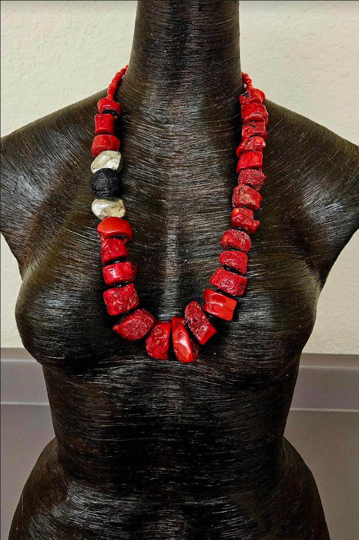 Rustic Red Branch Coral Single Strand Statement Necklace, Bold & Chunky Shell Chest Piece, Southwestern Layering Jewelry