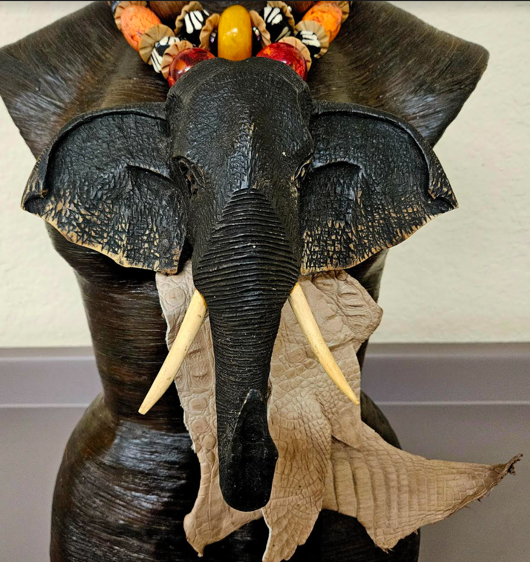 Massive Wood Elephant Beaded Chest Piece - OOAK Wearable Art Big Tall Men Tribal Statement Pendant - Photoshoot Breastplate - Kat Kouture Jewelry