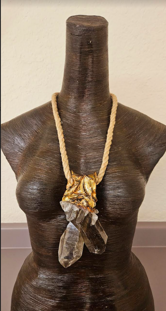 Gemmy Rough Smoky Citrine Sculpted Pendant With Jute Rope - Men's Sculpted Crystal Gemstone Talisman - Kat Kouture Jewelry - Gay Men Chest Piece
