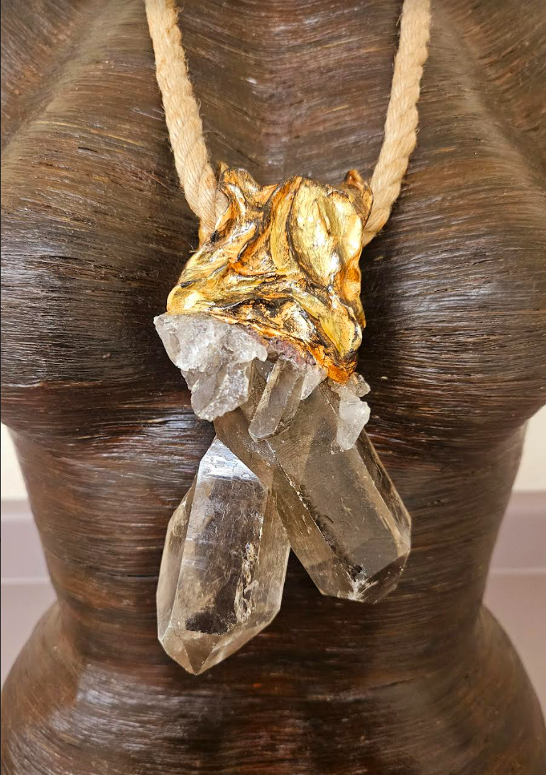 Gemmy Rough Smoky Citrine Sculpted Pendant With Jute Rope - Men's Sculpted Crystal Gemstone Talisman - Kat Kouture Jewelry - Gay Men Chest Piece