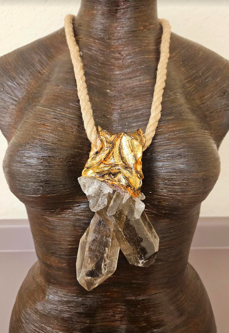 Gemmy Rough Smoky Citrine Sculpted Pendant With Jute Rope - Men's Sculpted Crystal Gemstone Talisman - Kat Kouture Jewelry - Gay Men Chest Piece