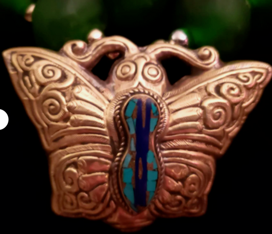 Oversized African Glass Beaded Luxury Necklace With Brass Buttterfly