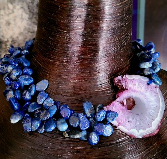 Lapis & Purple Agate Gemstone Statement Choker - Jewelry for Petite Women - Purple and Blue Socialite Neck Candy