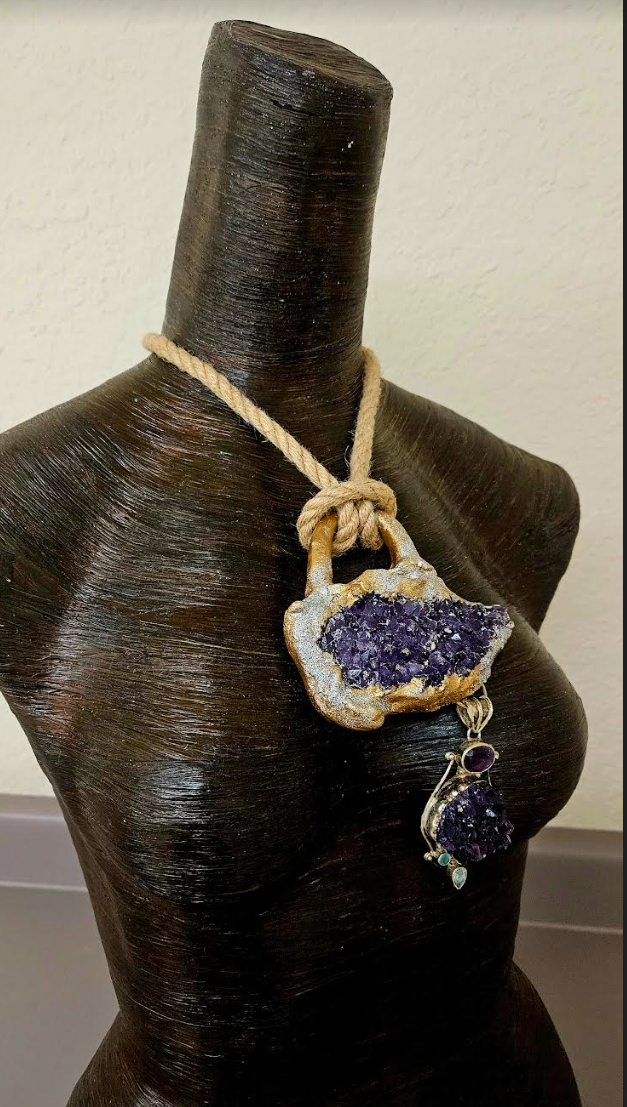 Rough Amethyst Sculpted Statement Pendant With Jute Rope - Purple Crystal Unisex Boho Gemstone Chest Piece - Kat Kouture Jewelry - Rocker Chic Talisman