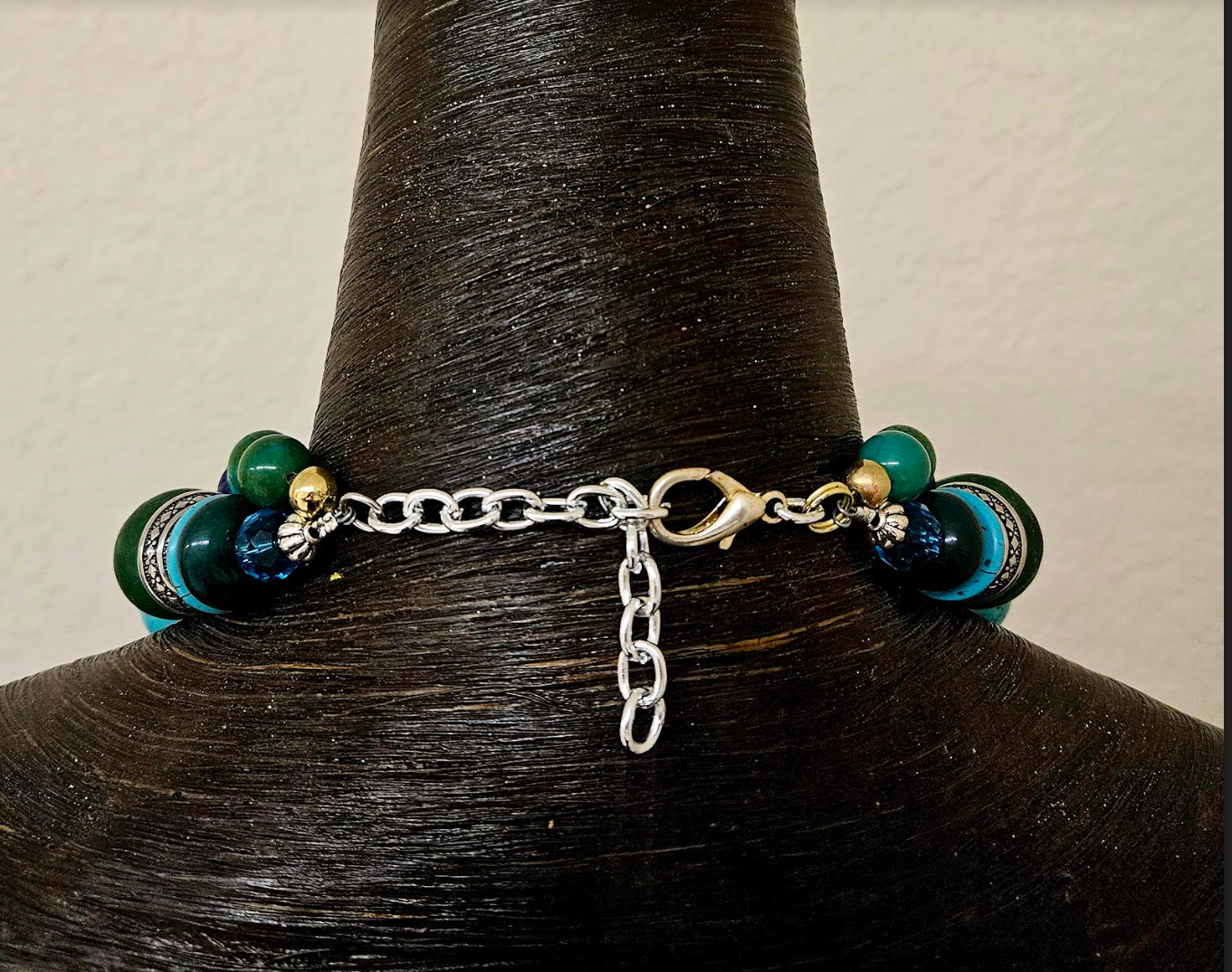 Blue & Green Oversized Heavy Beaded Tribal Statement Necklace with Tibetan Pendants - High End Bold and Chunky Ethnic Neck Candy - Kat Kouture Jewelry