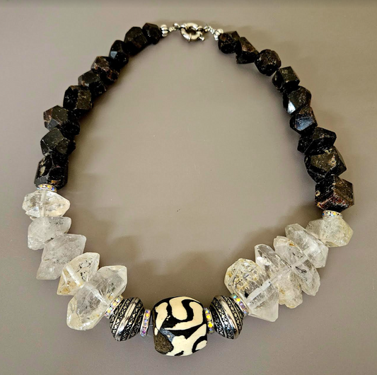 Double Terminated Quartz Unisex Statement Necklace - Exotic Gemstone Men's Choker - Kat Kouture Jewelry Designs - Bold Chunky Heavy Gemstone Neck Candy