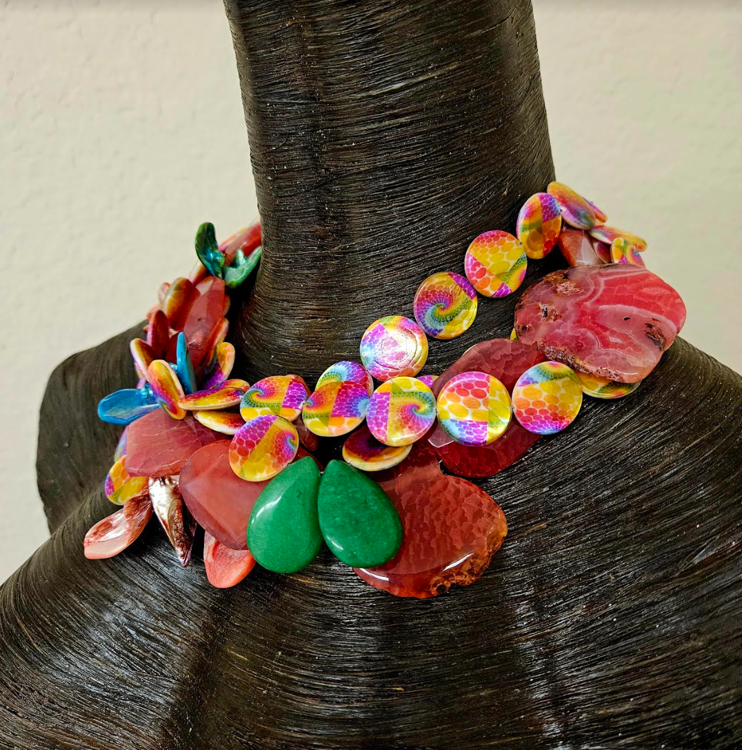 Bespoke Mixed Media Colorful Multi Strand Statement Necklace - Summer Neck Candy for Women - Kat Kouture Jewelry