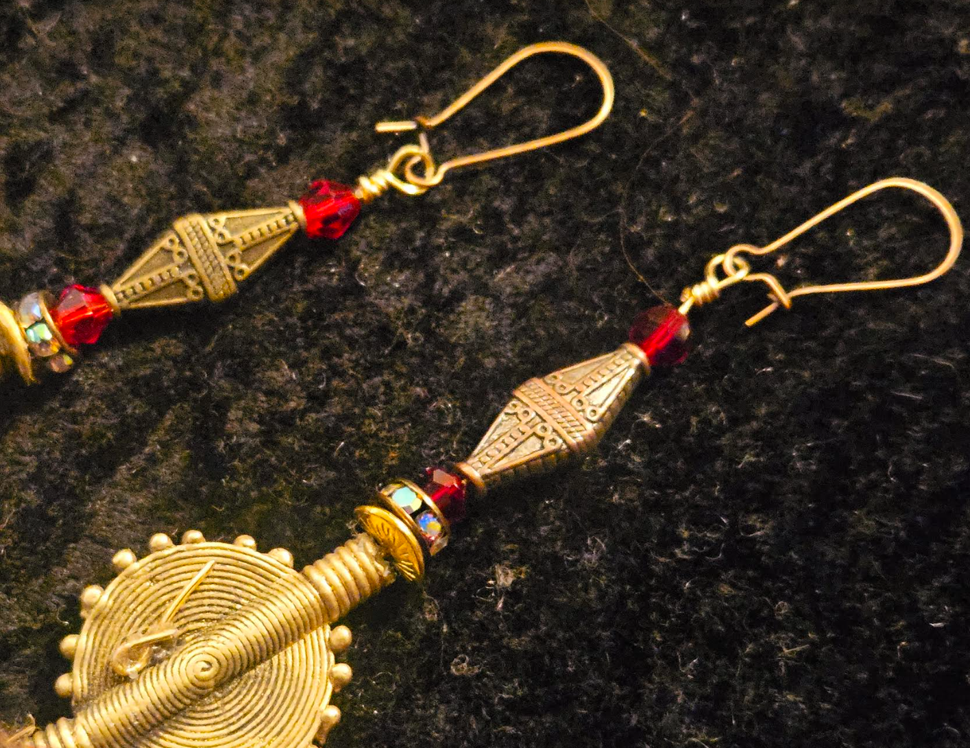 African Lost Wax Brass & Feather Shoulder Duster Pierced Earrings - Exotic Wild Tribal Dangle Earrings - Kat Kouture Jewelry