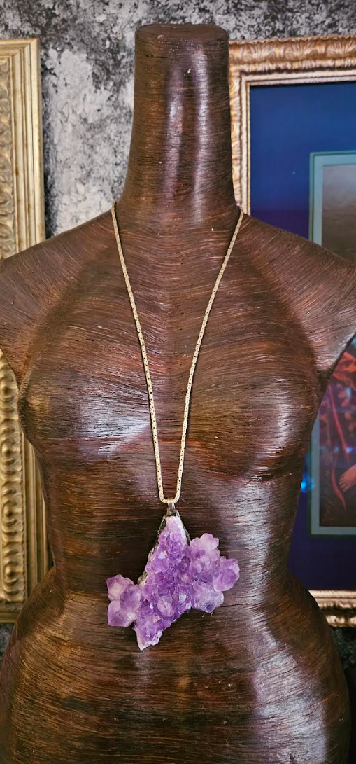 Rough Gemmy Amethyst Unisex Pendant - Purple Lavender Crystal Amulet for Men or Women - Kat Kouture Jewelry