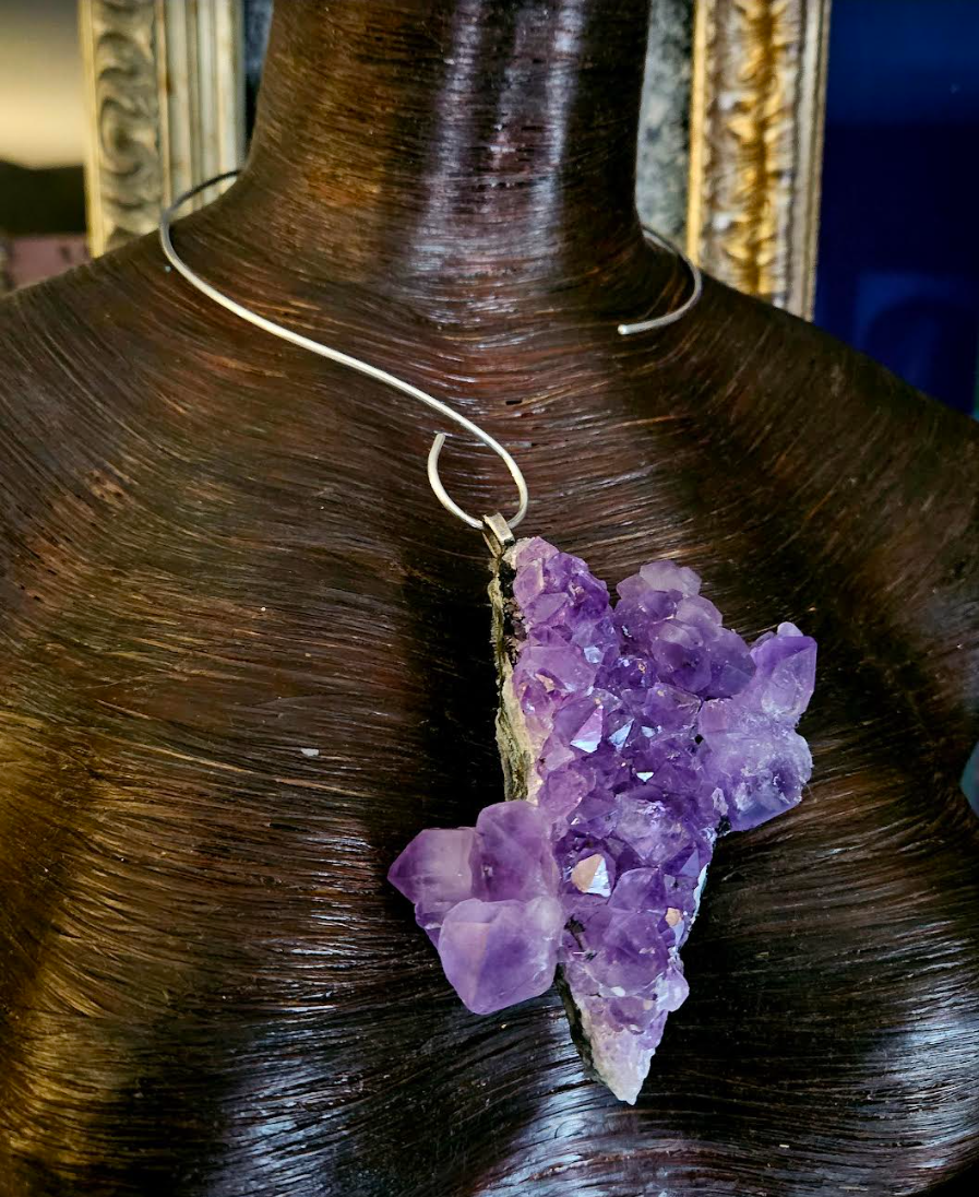 Rough Gemmy Amethyst Unisex Pendant - Purple Lavender Crystal Amulet for Men or Women - Kat Kouture Jewelry