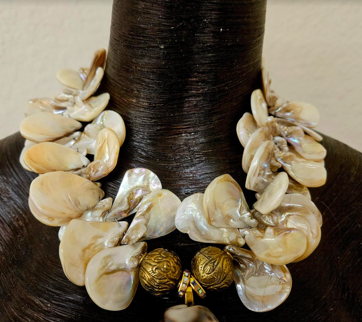 Cowrie Shell & Mother of Pearl Summer Statement Necklace - Beige Abalone Shell Neck Candy - Kat Kouture Jewelry - Cruise Attire
