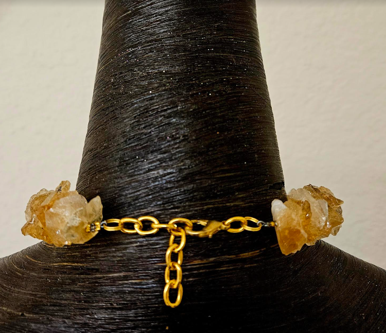 Rough Citrine Gemstone Necklace with Heavily Crystallized Druzy Geode Pendant - Gemstone Neck Candy for Petite Women - Rocker Chic Rough Gemstone Amulet -  Kat Kouture Wearable Art Jewelry