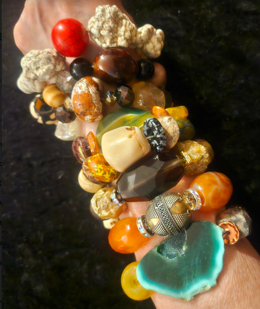 Earthy Casual Set of Stretchable Stackable Beaded Bracelets - Iris Apfel Inspired Wrist Candy - Kat Kouture Jewelry