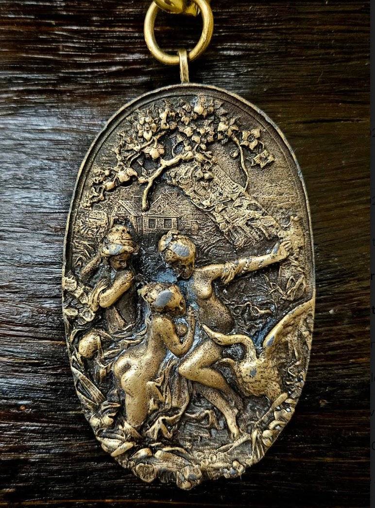 Vintage Brass Art Nouveau Female Nudes Pendant - Heavy Hip Hop Inspired Gold Tone Talisman - Lagenlook Style Amulet - Kat Kouture Jewelry