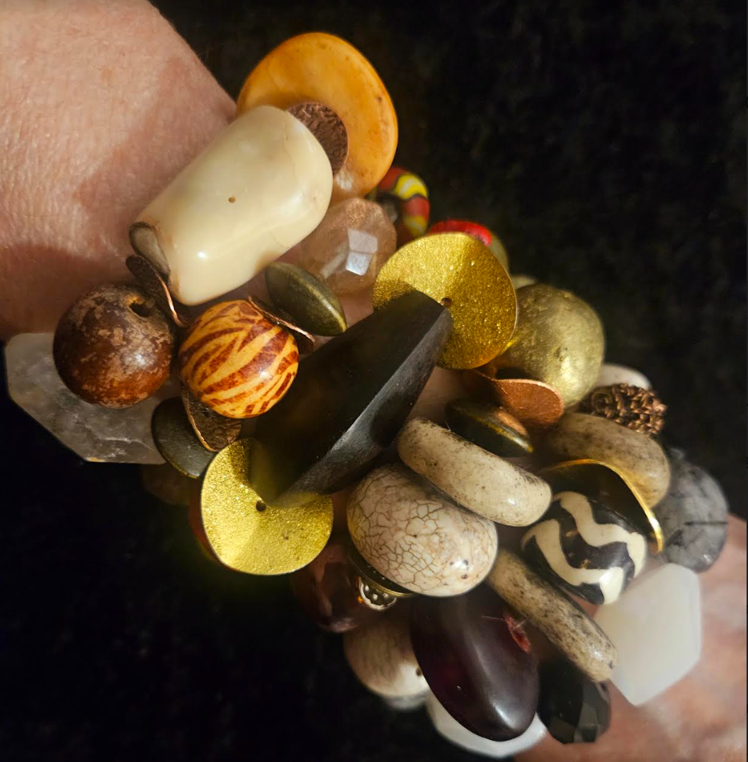 Earth Tone Oversized Beaded Stretch Bracelet Set - Iris Apfel Inspired Stackable Wrist Candy - Wild Exotic Beaded Bangles - Kat Kouture Jewelry