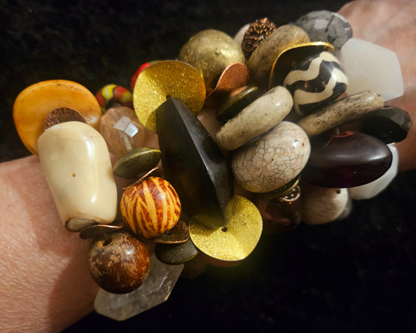 Earth Tone Oversized Beaded Stretch Bracelet Set - Iris Apfel Inspired Stackable Wrist Candy - Wild Exotic Beaded Bangles - Kat Kouture Jewelry