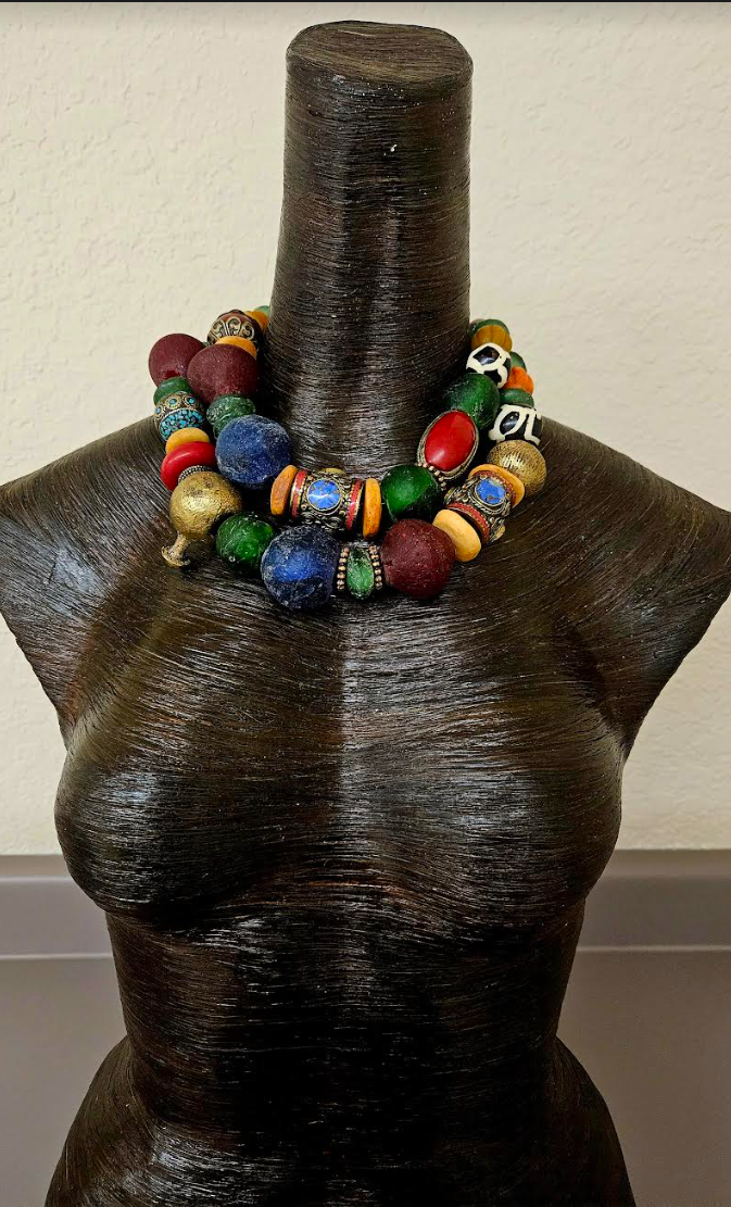 African Tibetan Bold Chunky Heavy Colorful Beaded Multi Strand Necklace - Wow Factor Tribal Beaded Neck Candy - Haute Couture Pop of Color Beaded Choker - Kat Kouture Jewelry