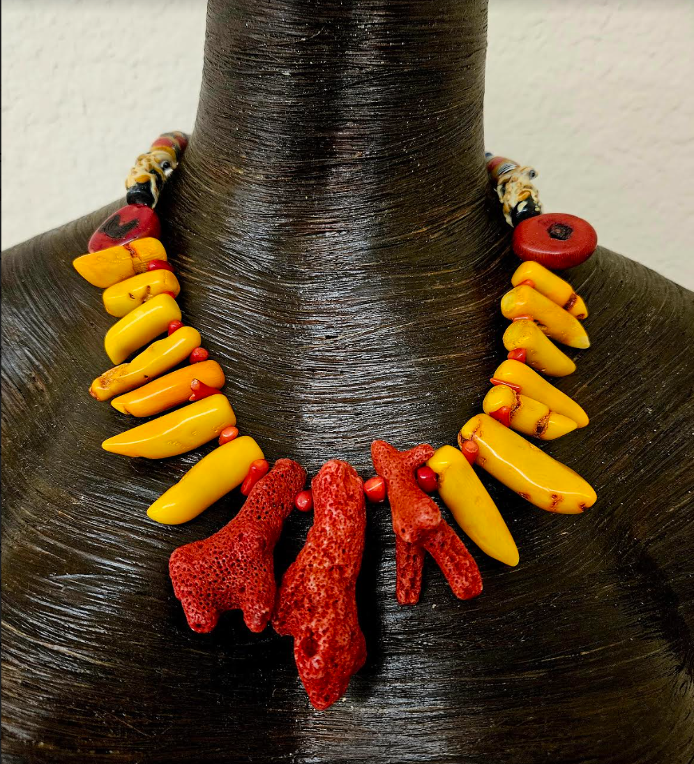 Red & Orange Branch Coral Statement Necklace - Mens Shell Neck Candy - Coral Necklace for Petite Woman - Kat Kouture Jewelry