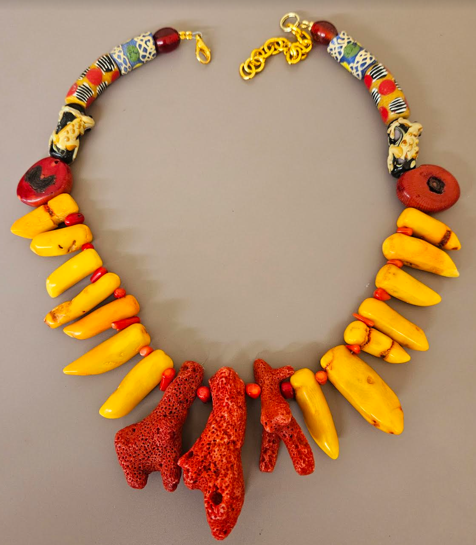 Red & Orange Branch Coral Statement Necklace - Mens Shell Neck Candy - Coral Necklace for Petite Woman - Kat Kouture Jewelry