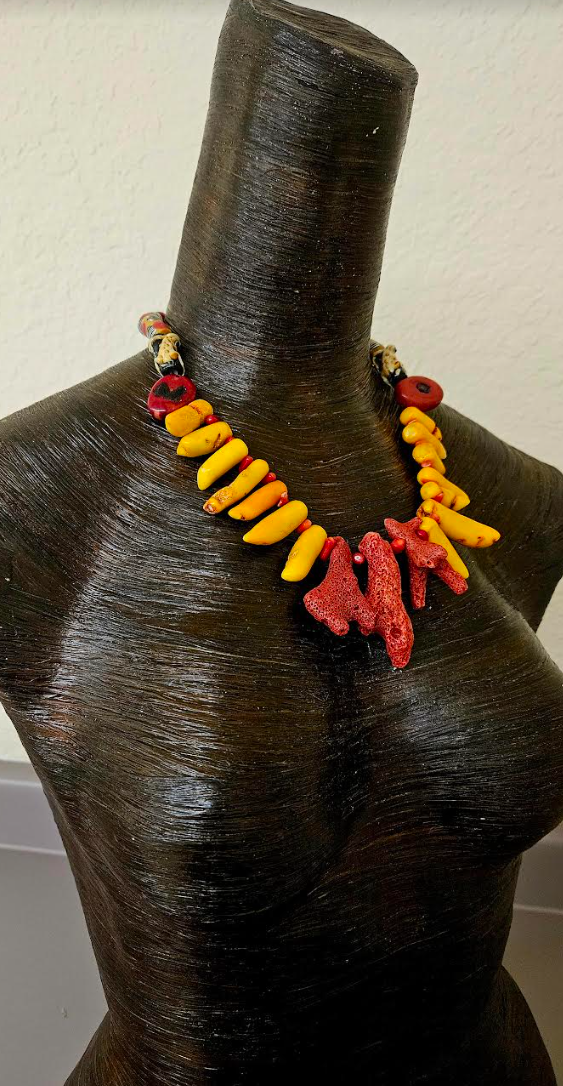 Red & Orange Branch Coral Statement Necklace - Mens Shell Neck Candy - Coral Necklace for Petite Woman - Kat Kouture Jewelry