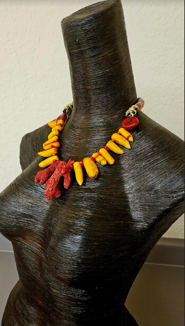 Red & Orange Branch Coral Statement Necklace - Mens Shell Neck Candy - Coral Necklace for Petite Woman - Kat Kouture Jewelry