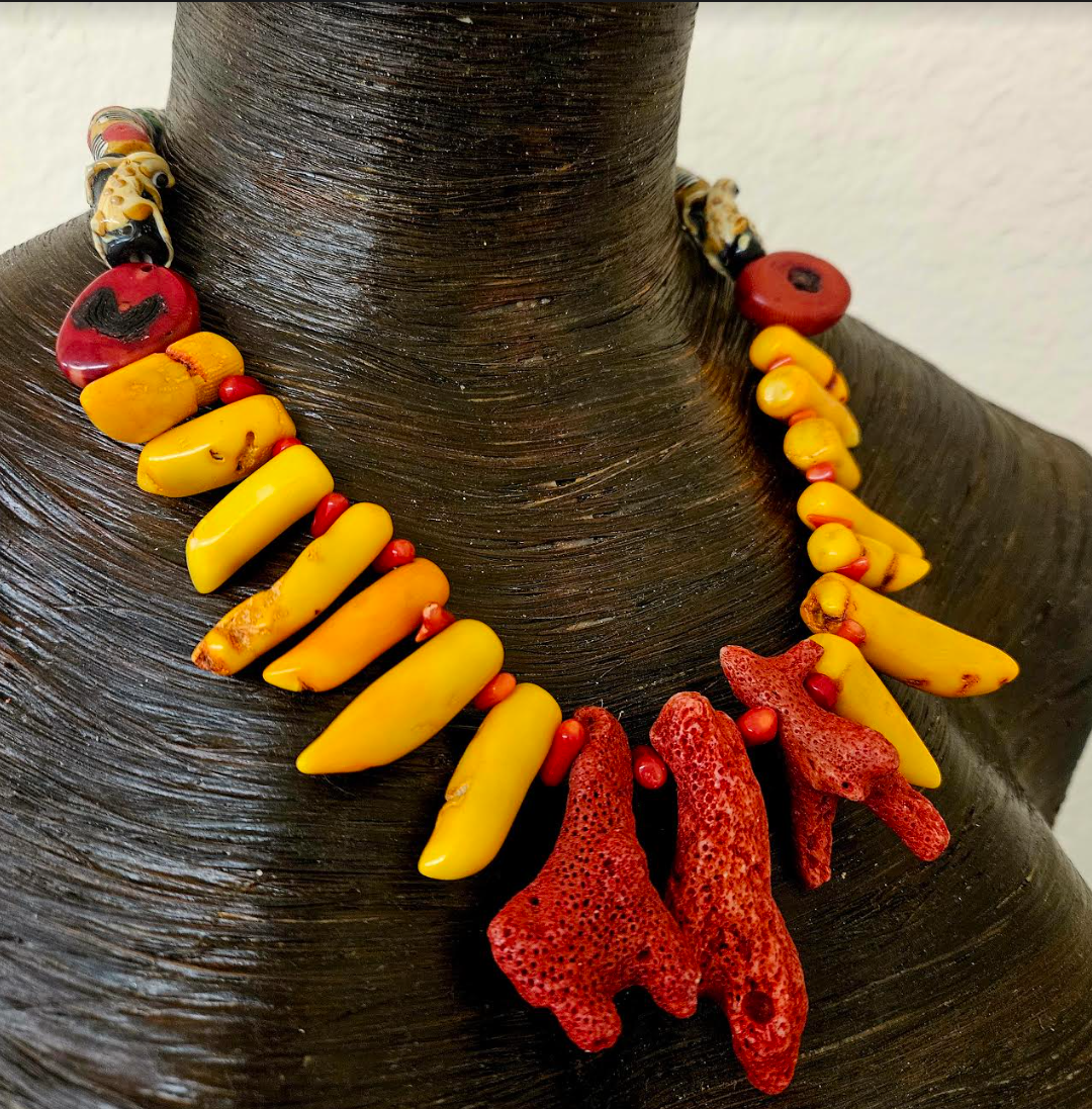 Red & Orange Branch Coral Statement Necklace - Mens Shell Neck Candy - Coral Necklace for Petite Woman - Kat Kouture Jewelry