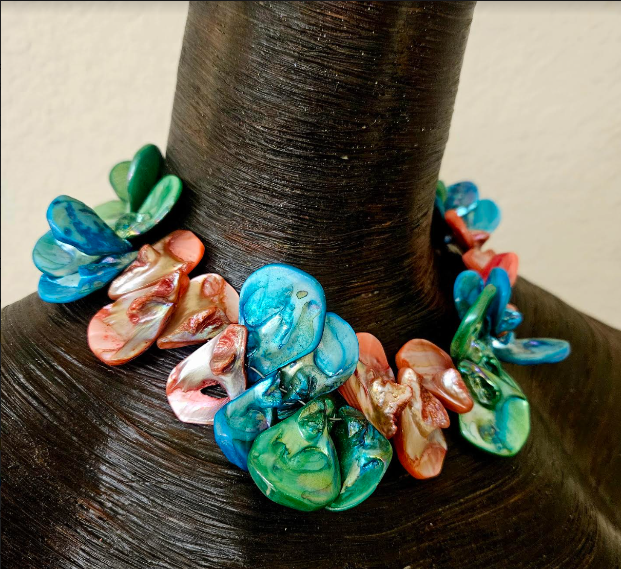 Blue Green & Pink Abalone Choker for Women - Pastel Mother of Pearl Shell Statement Necklace - Summer Neck Candy - Kat Kouture Jewelry