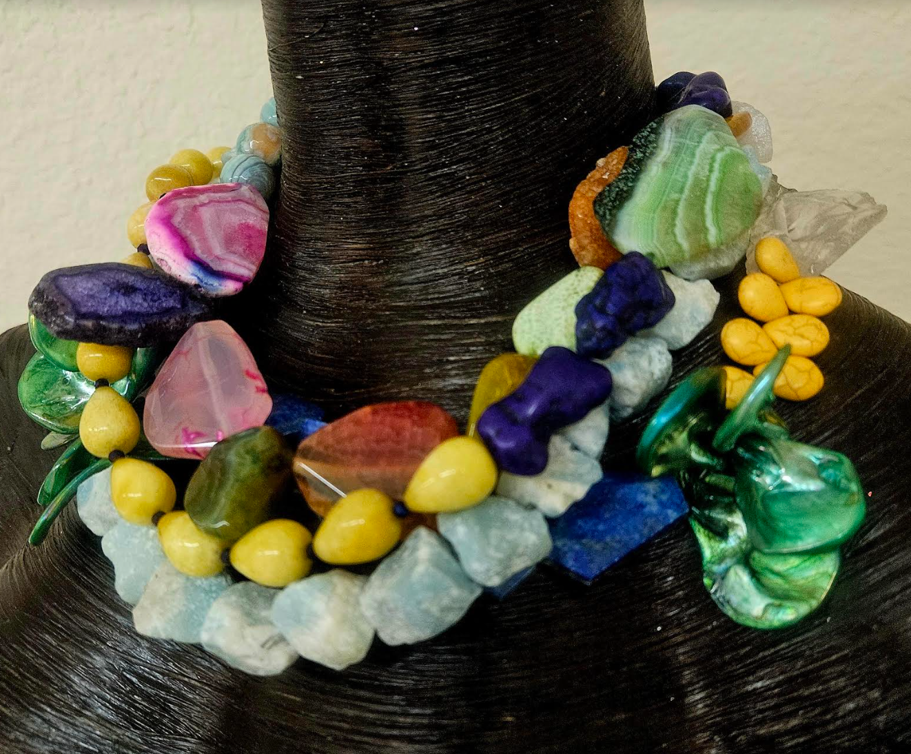 Abalone Shell & Gemstone Multi Strand Statement Necklace - Colorful Mixed Media Choker - Kat Kouture Jewelry