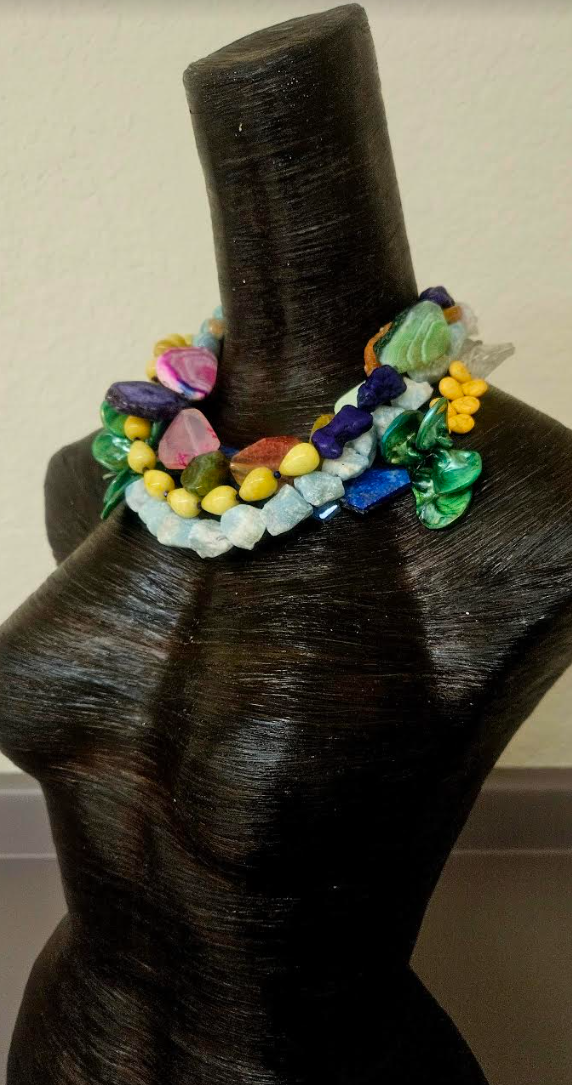 Abalone Shell & Gemstone Multi Strand Statement Necklace - Colorful Mixed Media Choker - Kat Kouture Jewelry