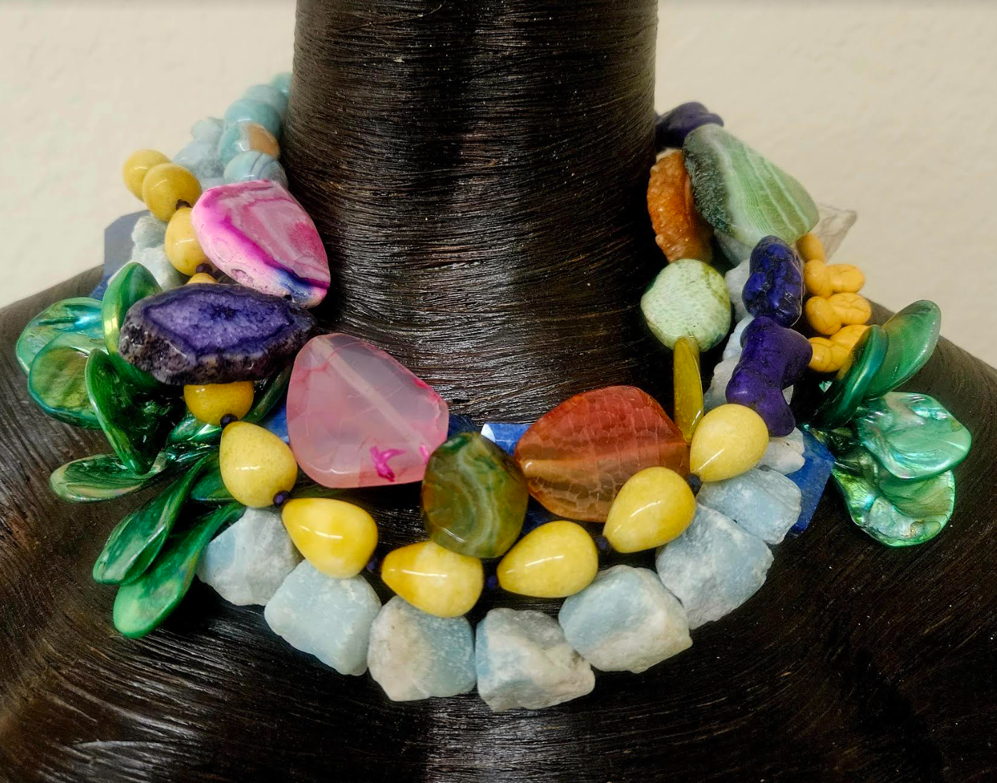 Abalone Shell & Gemstone Multi Strand Statement Necklace - Colorful Mixed Media Choker - Kat Kouture Jewelry