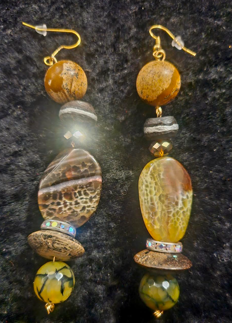 Earth Tone Agate & Jasper Pierced Earrings - Autumn Wardrobe Ear Candy - Wow Factor Drop Earrings - Kat Kouture Jewelry