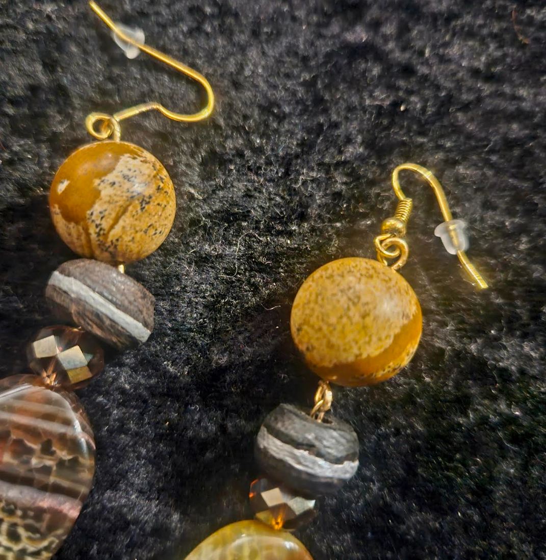 Earth Tone Agate & Jasper Pierced Earrings - Autumn Wardrobe Ear Candy - Wow Factor Drop Earrings - Kat Kouture Jewelry