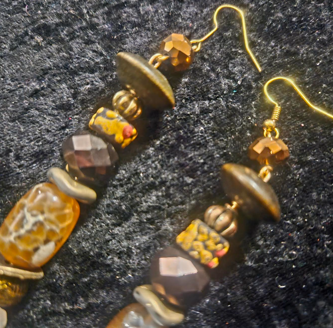 Rough Citrine Agate Glass & Crystal Pierced Earrings - Earthtone Mixed Media Shoulder Dusters - Kat Kouture Jewelry - Ear Candy for Women of Color