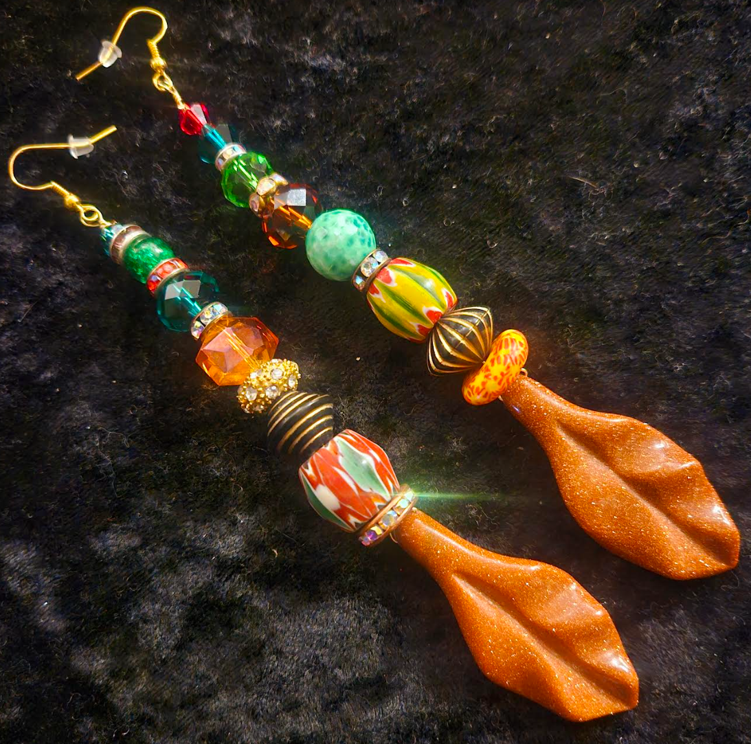 Autumn Leaf Colorful Beaded Shoulder Dusters - Fall Wardrobe Ear Candy Accessory - Kat Kouture Jewelry - Redhead Earrings