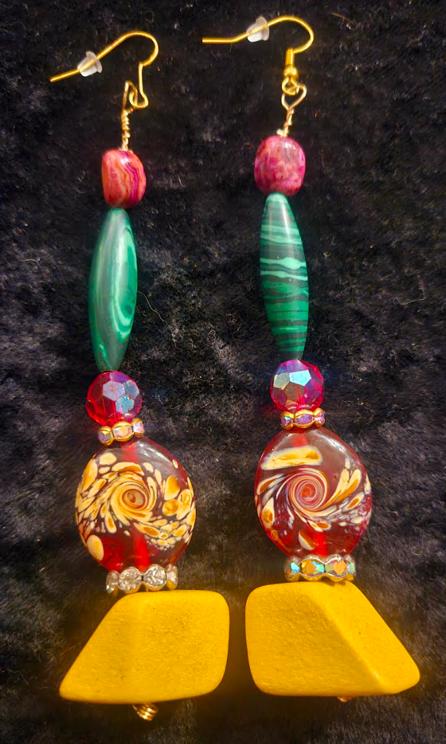 Red Yellow Green & Pink Extra Long Pierced Earrings - Bold Colorful Summer Ear Candy - Kat Kouture Jewelry