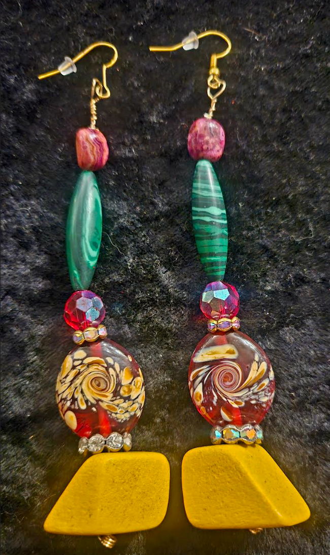 Red Yellow Green & Pink Extra Long Pierced Earrings - Bold Colorful Summer Ear Candy - Kat Kouture Jewelry