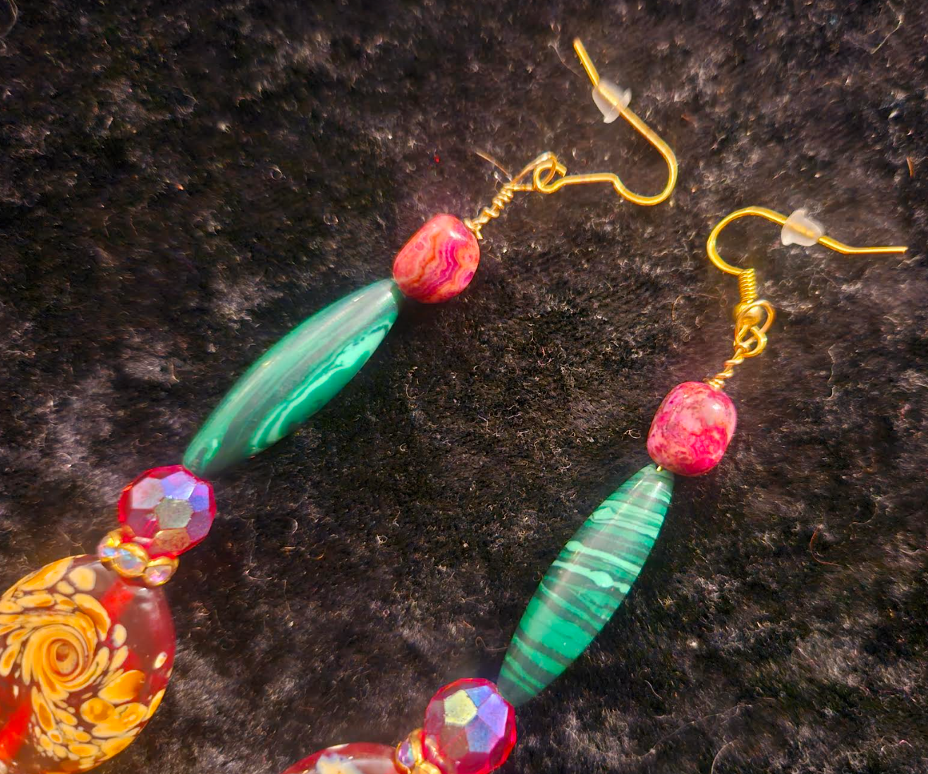 Red Yellow Green & Pink Extra Long Pierced Earrings - Bold Colorful Summer Ear Candy - Kat Kouture Jewelry