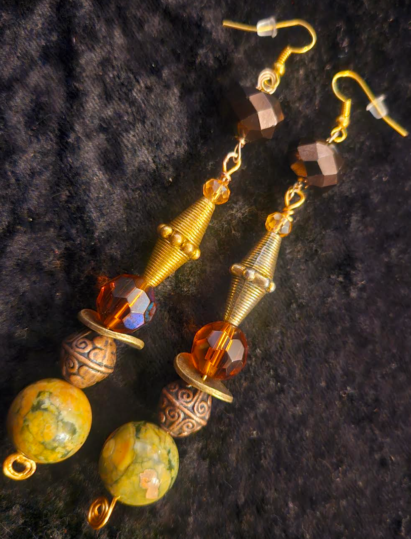 Haute Couture Earth Tone Beaded Drop Pierced Earrings - Exotic and Wild Shoulder Duster Earrings - Kat Kouture Jewelry - Fashion Photoshoot