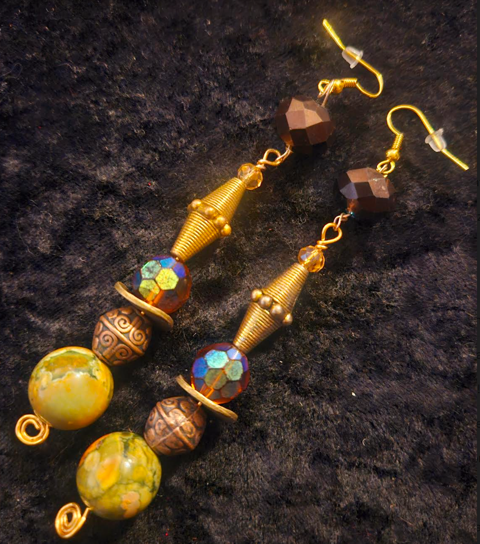 Haute Couture Earth Tone Beaded Drop Pierced Earrings - Exotic and Wild Shoulder Duster Earrings - Kat Kouture Jewelry - Fashion Photoshoot