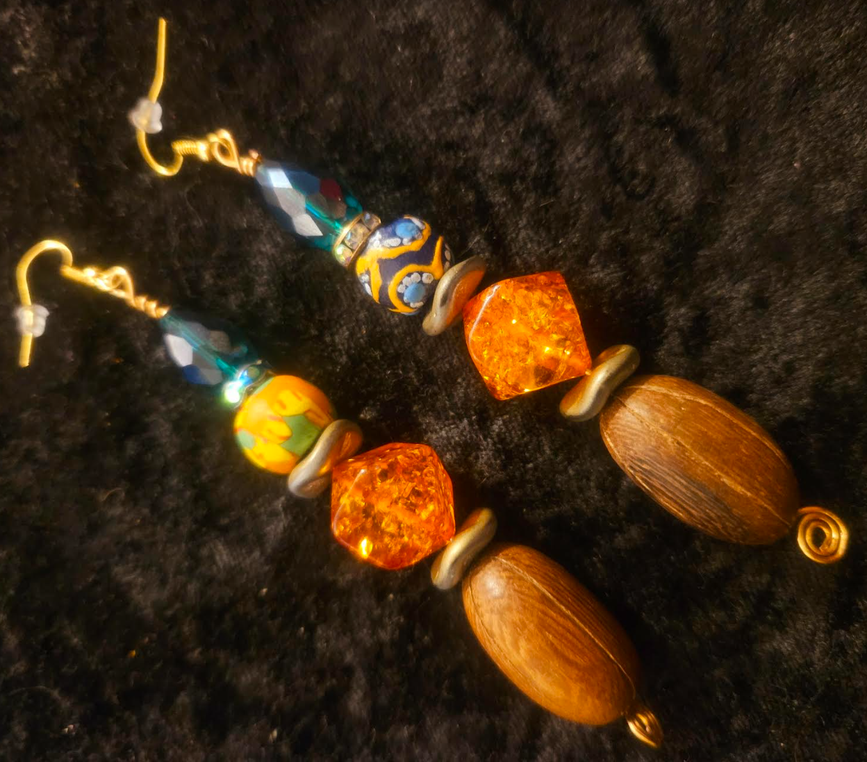 Brown Green & Orange Beaded Drop Pierced Earrings - Autumn Wardrobe Dangle Drop Earrings - Women of Color Ear Candy - Kat Kouture Jewerly