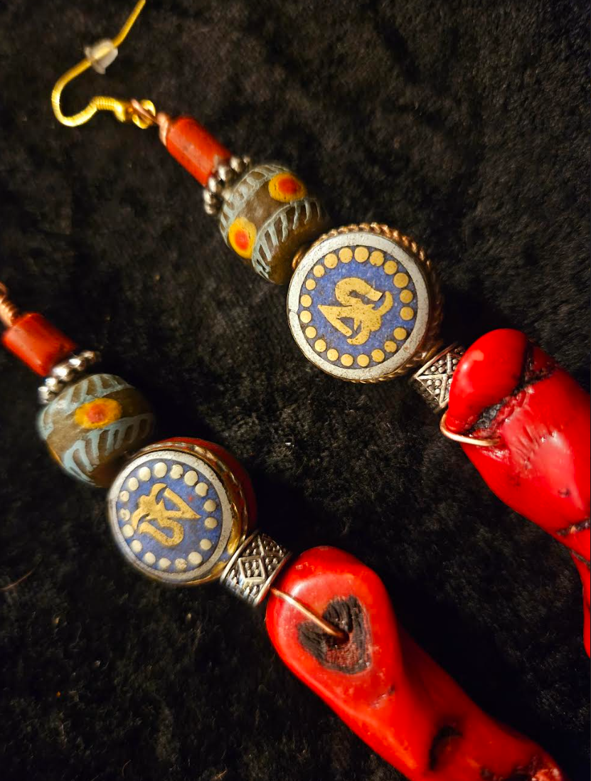 Rattlesnake Branch Coral Pierced Earrings - Tribal Inspired Shoulder Dusters - Ethnic Couture Earlobe Candy - Kat Kouture Jewelry